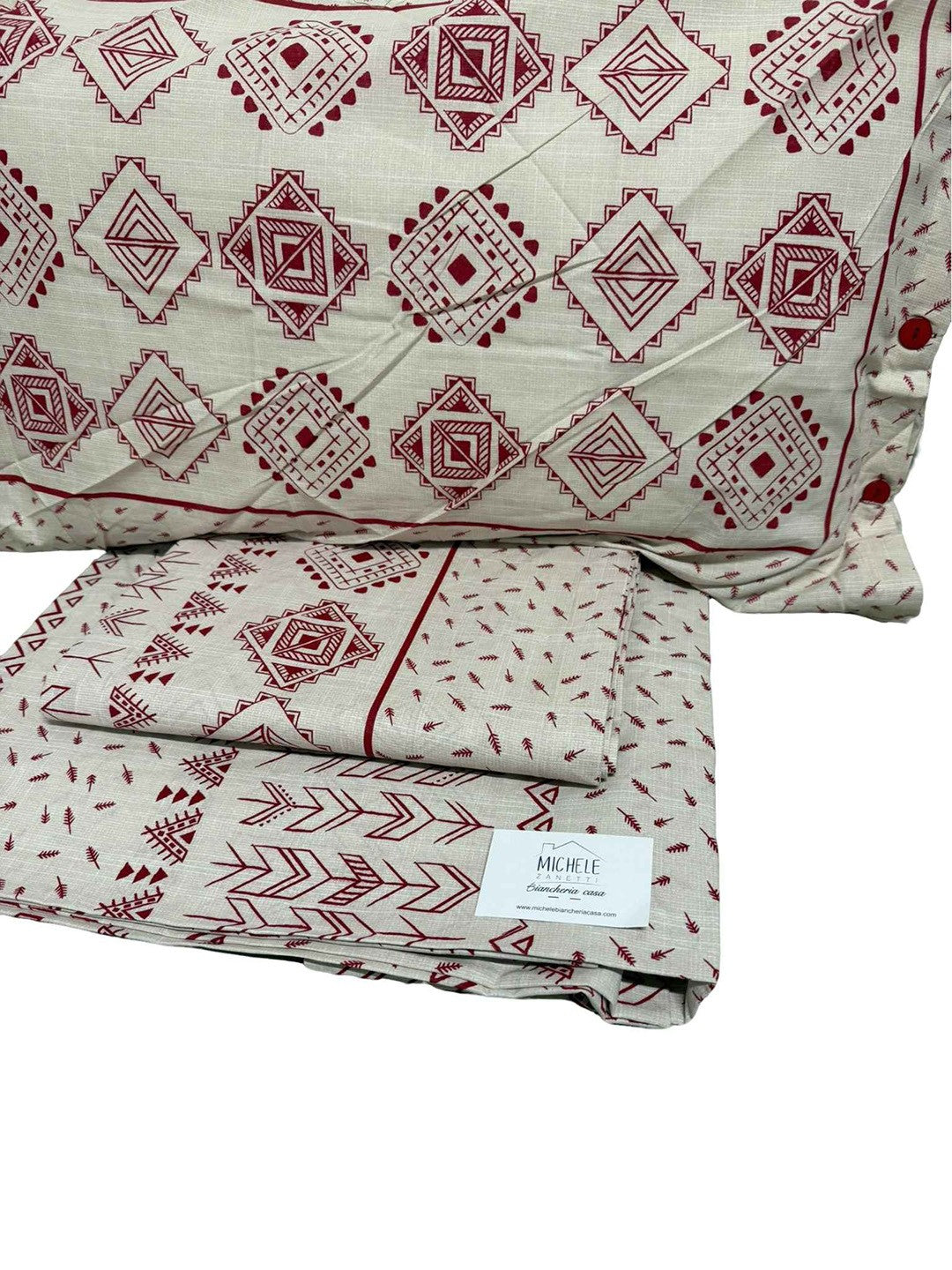 Completo Lenzuola Matrimoniale Rombi e Frecce con Federe a Bottoni