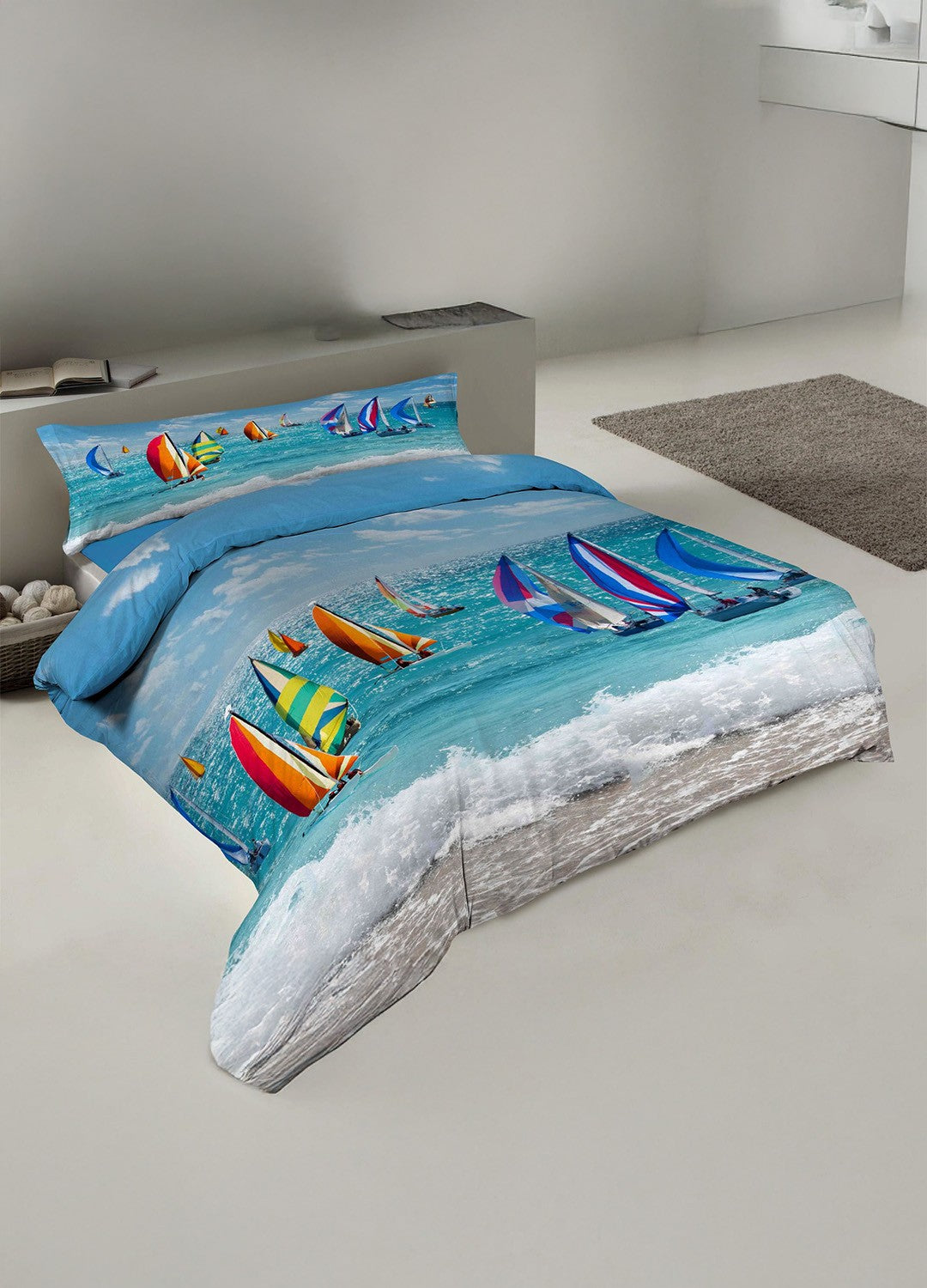 Lenzuolo-Copriletto Matrimoniale Fantasia Windsurf Colorati – Puro Cotone e Stampa Digitale HD