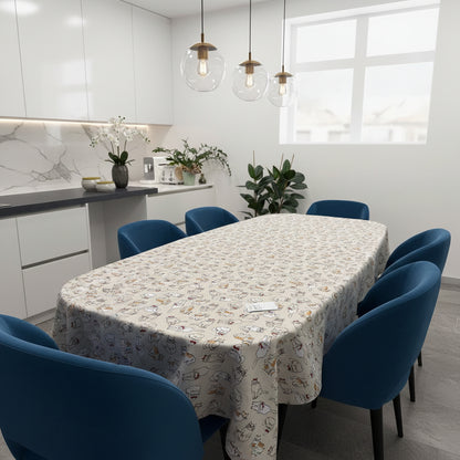 Tovaglia in misto cotone, fantasia con Gattini - Disponibile per 6 o 8-12 persone