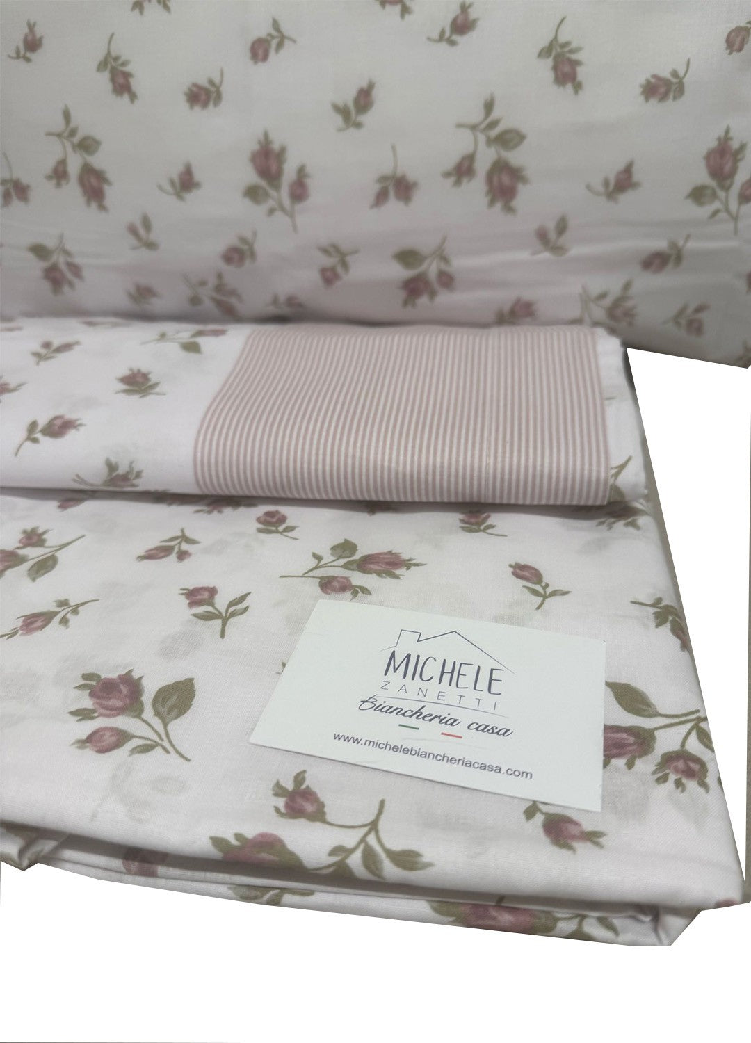 Completo Lenzuola Matrimoniale fantasia Bocciolo, prodotto italiano