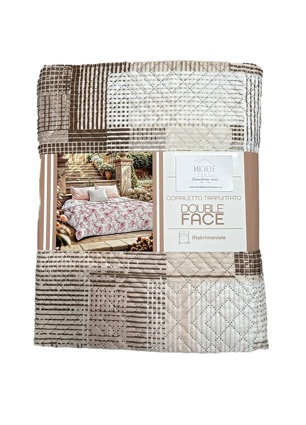 Trapuntino matrimoniale in morbida microfibra, fantasia geometrica