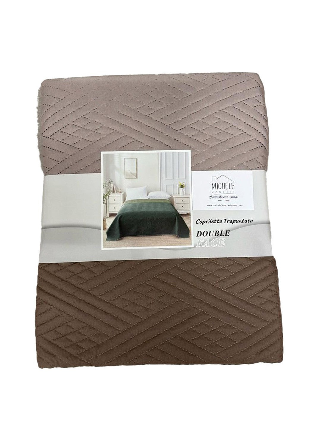 Trapuntino Matrimoniale double face in morbida microfibra, tinta unita tortora-marrone