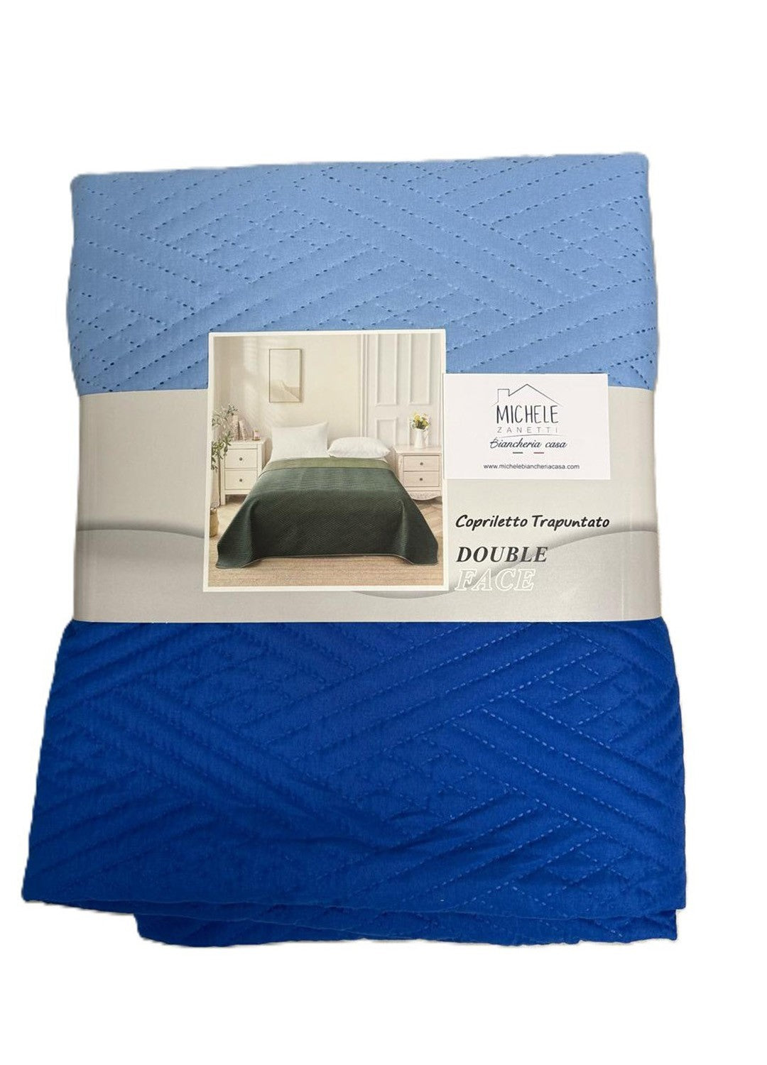 Trapuntino double face in morbida microfibra, tinta unita bluette e azzurro