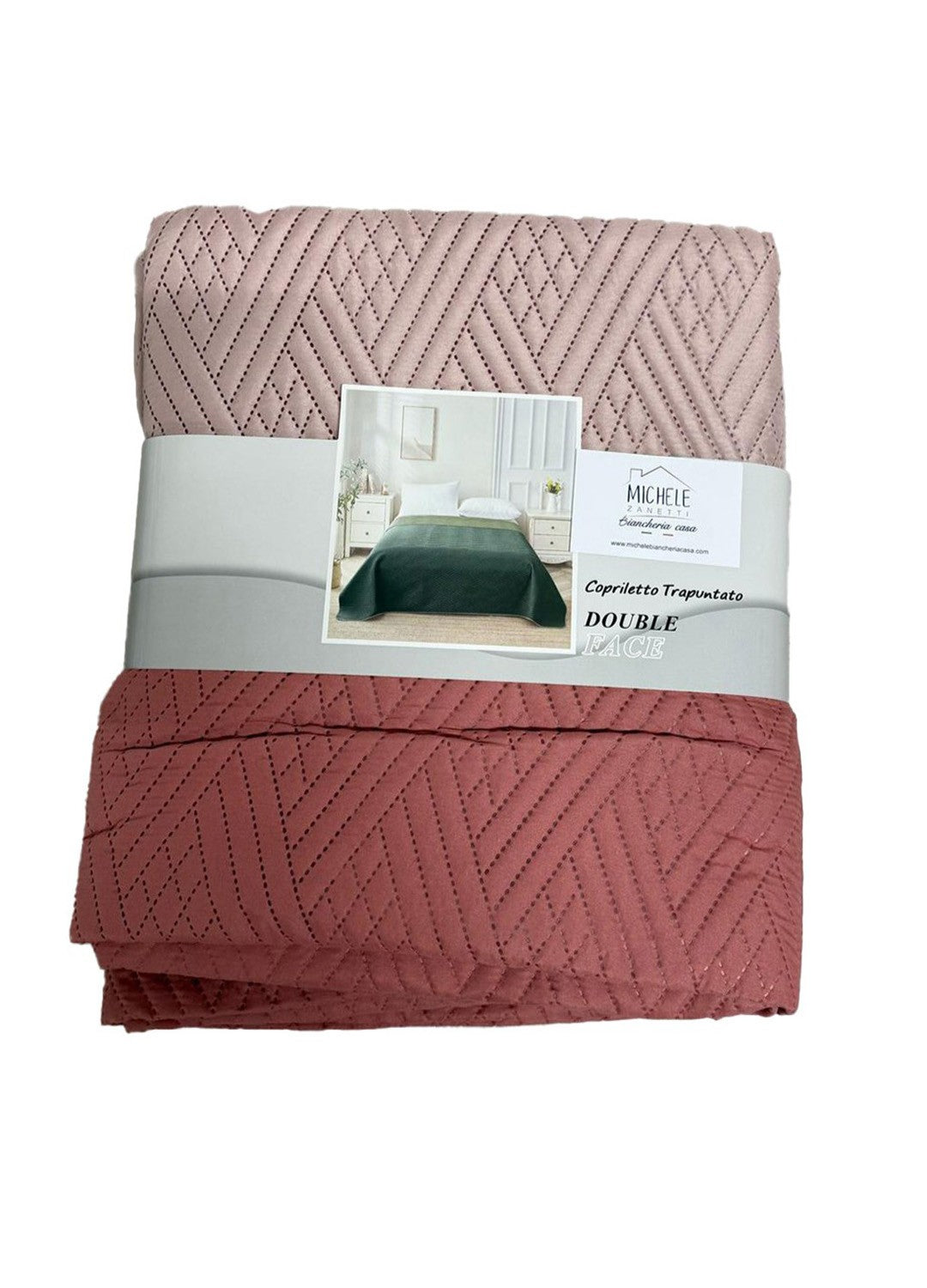 Trapuntino matrimoniale double face in morbida microfibra, tinta unita rosa