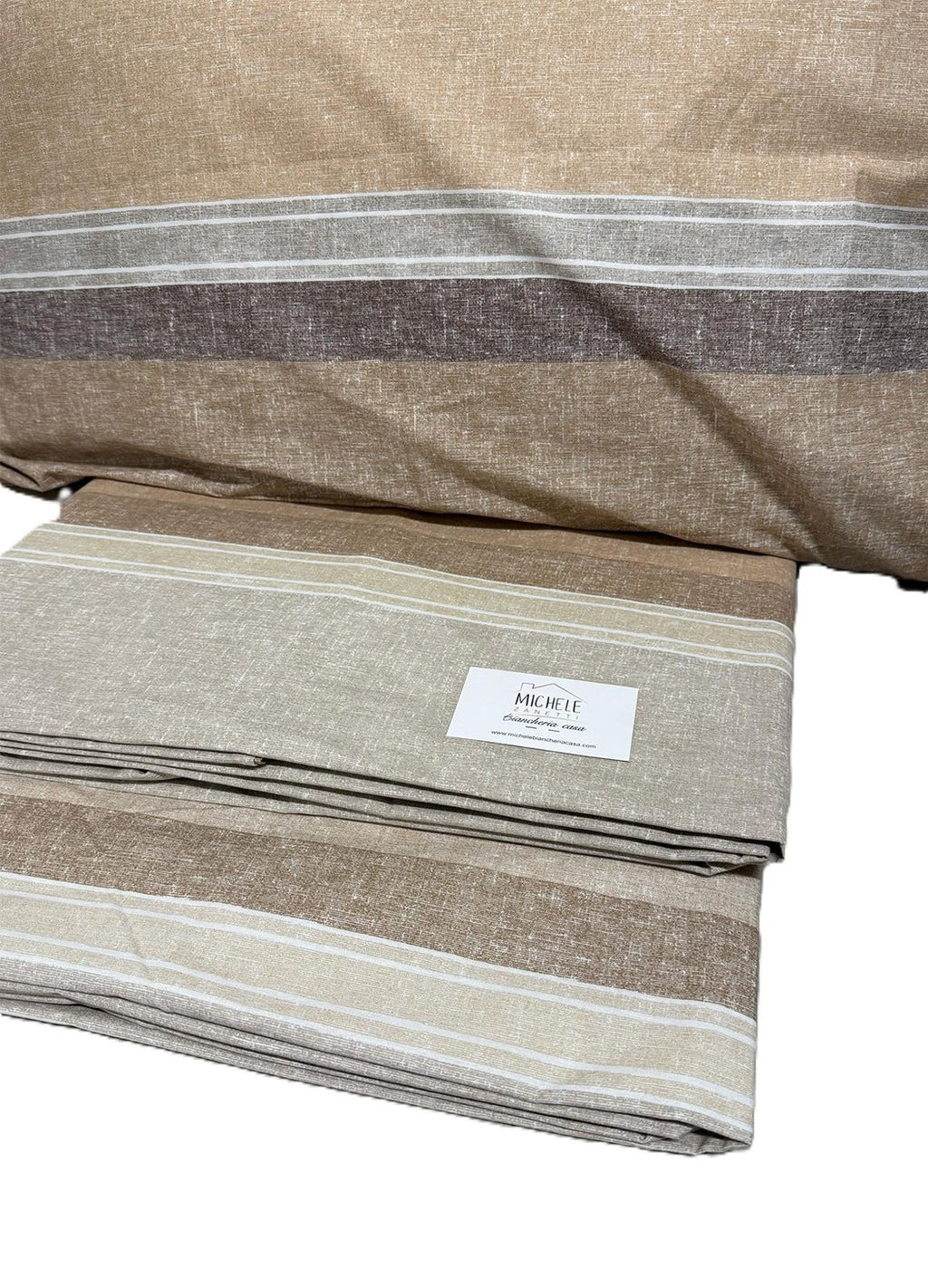 Completo Lenzuola Matrimoniale in cotone fantasia Rustico a Righe, prodotto italiano