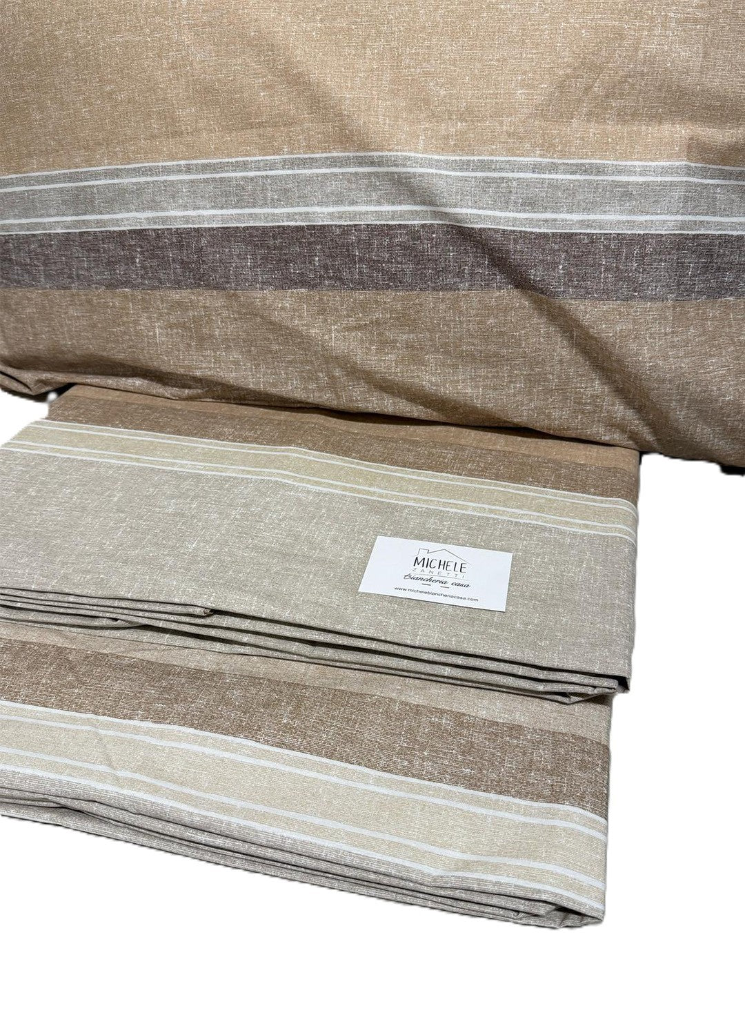 Completo Lenzuola Matrimoniale in cotone fantasia Rustico a Righe, prodotto italiano