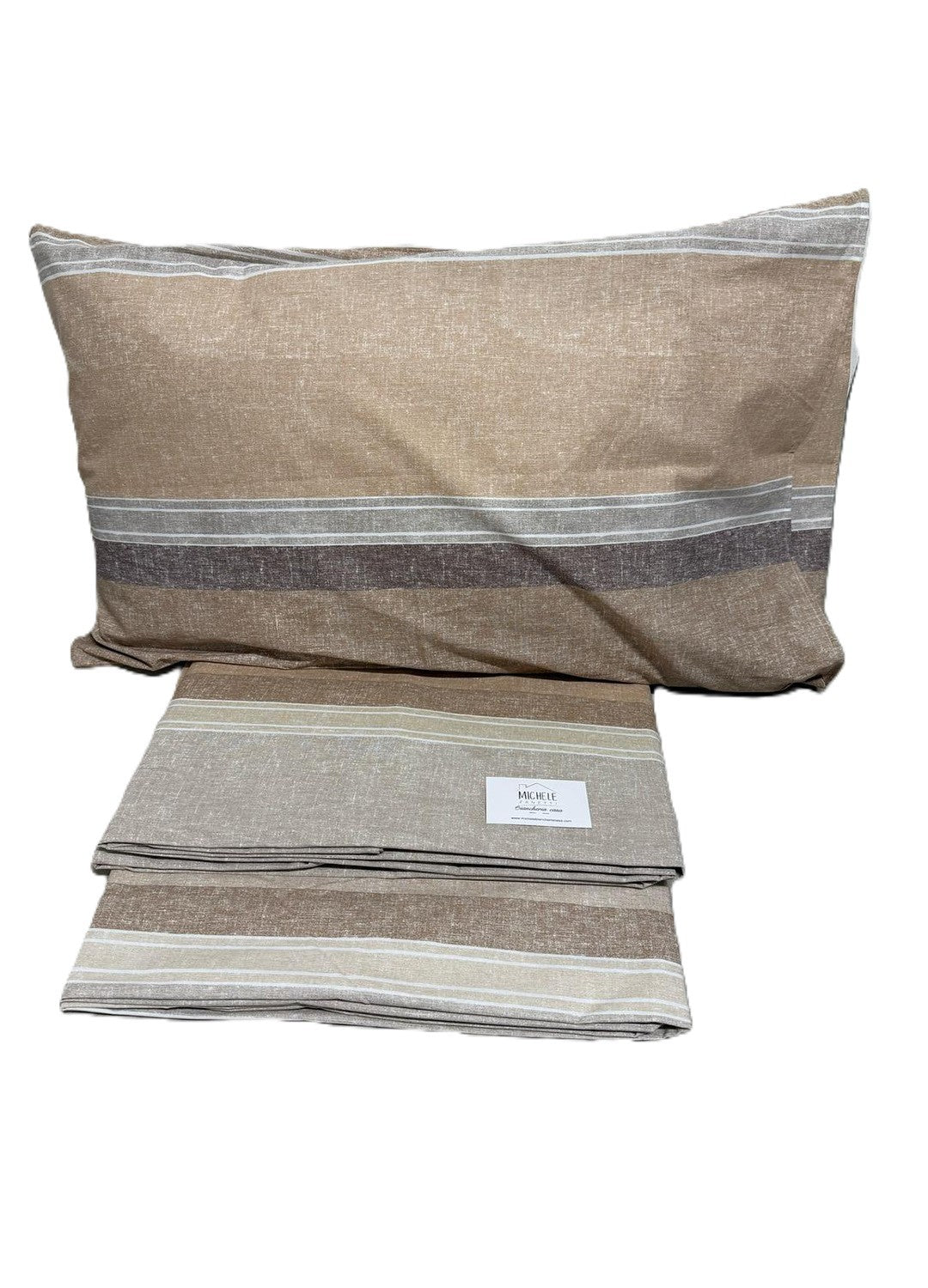 Completo Lenzuola Matrimoniale in cotone fantasia Rustico a Righe, prodotto italiano