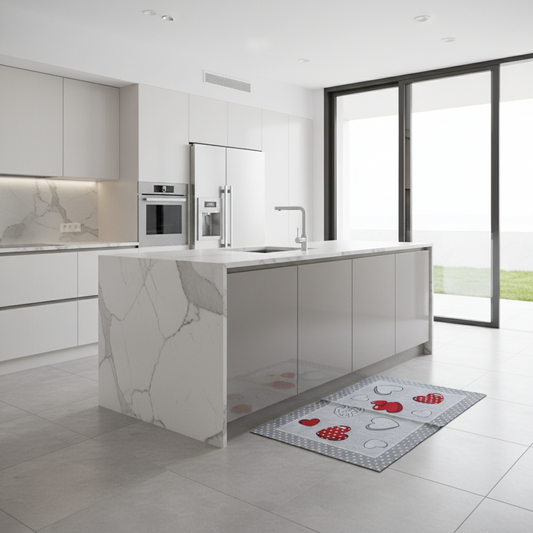 Tappeto in ciniglia con base antiscivolo serie Valentine per la cucina