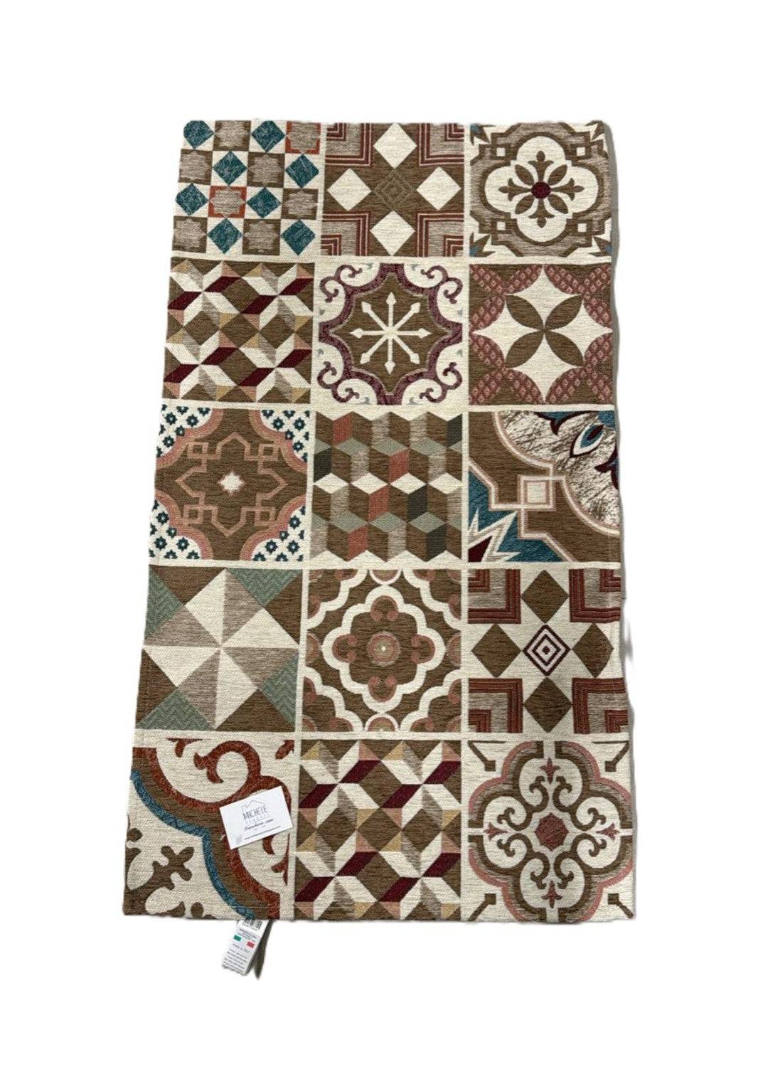 Tappeto in ciniglia con base antiscivolo serie Maioliche per la camera e il soggiorno