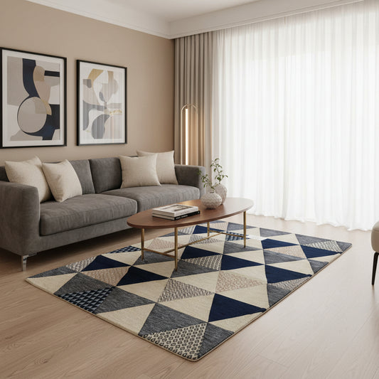 Tappeto in ciniglia con base antiscivolo serie Triangoli per la camera da letto o il soggiorno