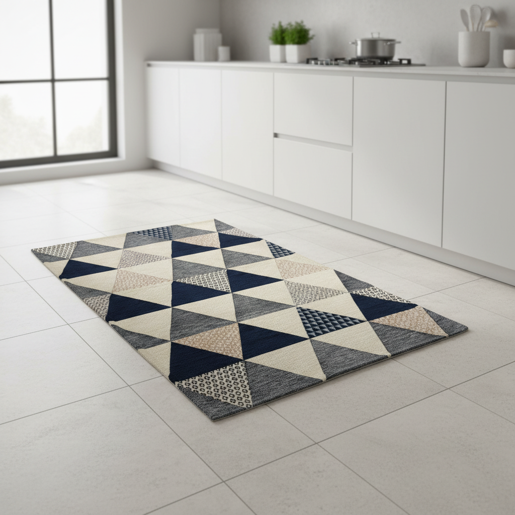 Tappeto in ciniglia con base antiscivolo serie Triangoli per la cucina