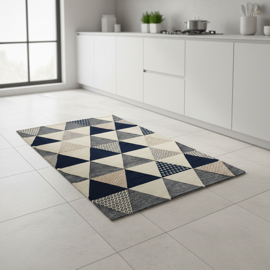 Tappeto in ciniglia con base antiscivolo serie Triangoli per la cucina