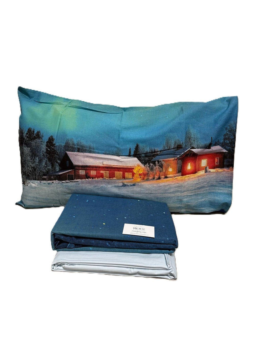 Completo Letto Matrimoniale Fantasia Paesaggio Invernale – Puro Cotone e Stampa Digitale