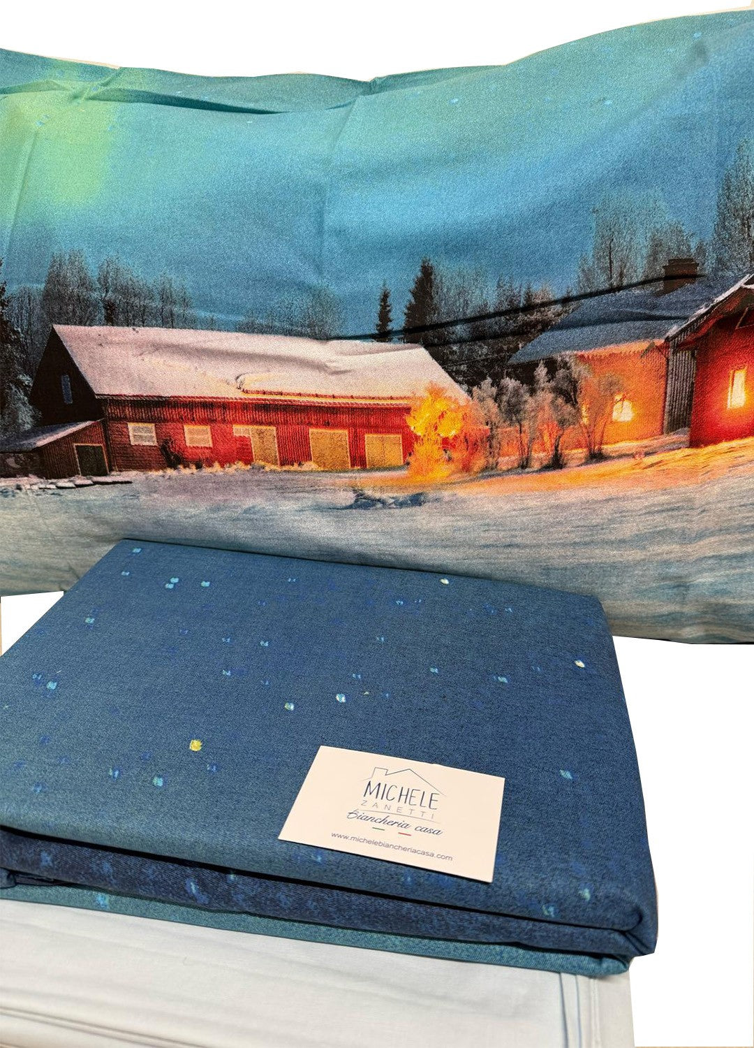 Completo Letto Matrimoniale Fantasia Paesaggio Invernale – Puro Cotone e Stampa Digitale