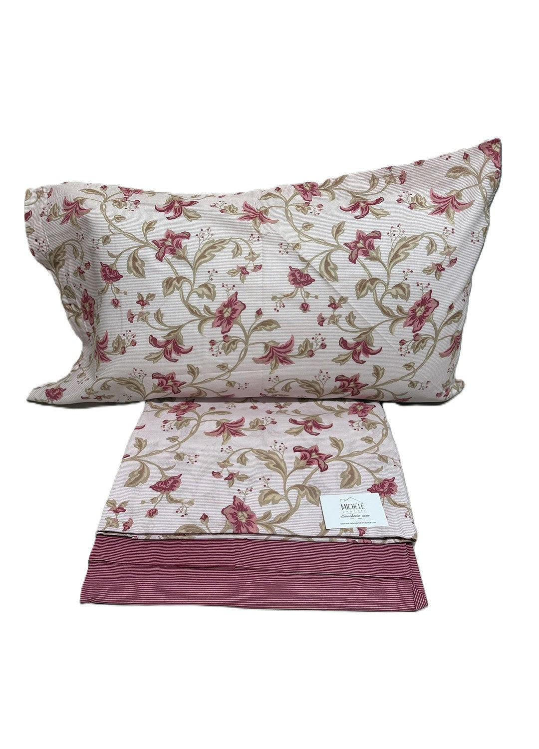 Completo Lenzuola Matrimoniale in cotone fantasia Ibisco, prodotto italiano