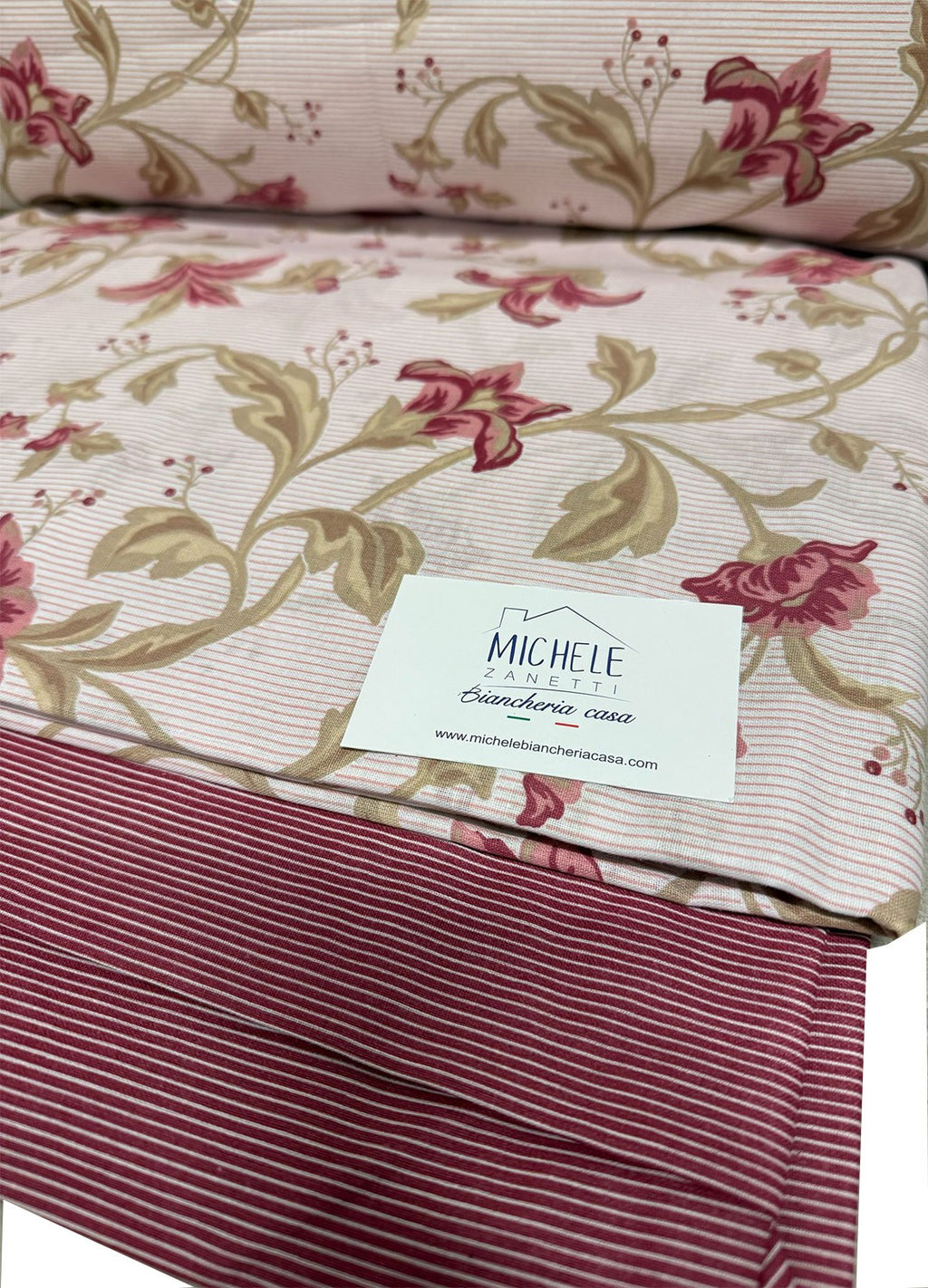 Completo Lenzuola Matrimoniale in cotone fantasia Ibisco, prodotto italiano
