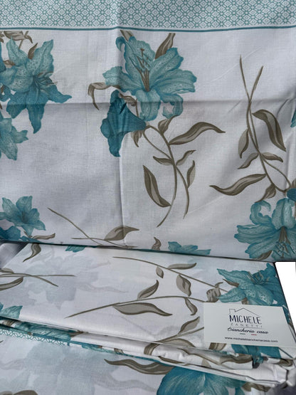 Completo Lenzuola Matrimoniale in cotone fantasia Lilium, prodotto italiano