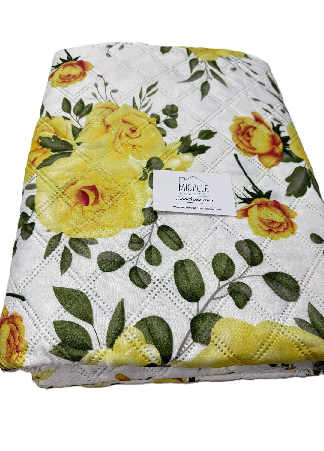 Trapuntino matrimoniale in morbida microfibra, fantasia Rosellina Gialla