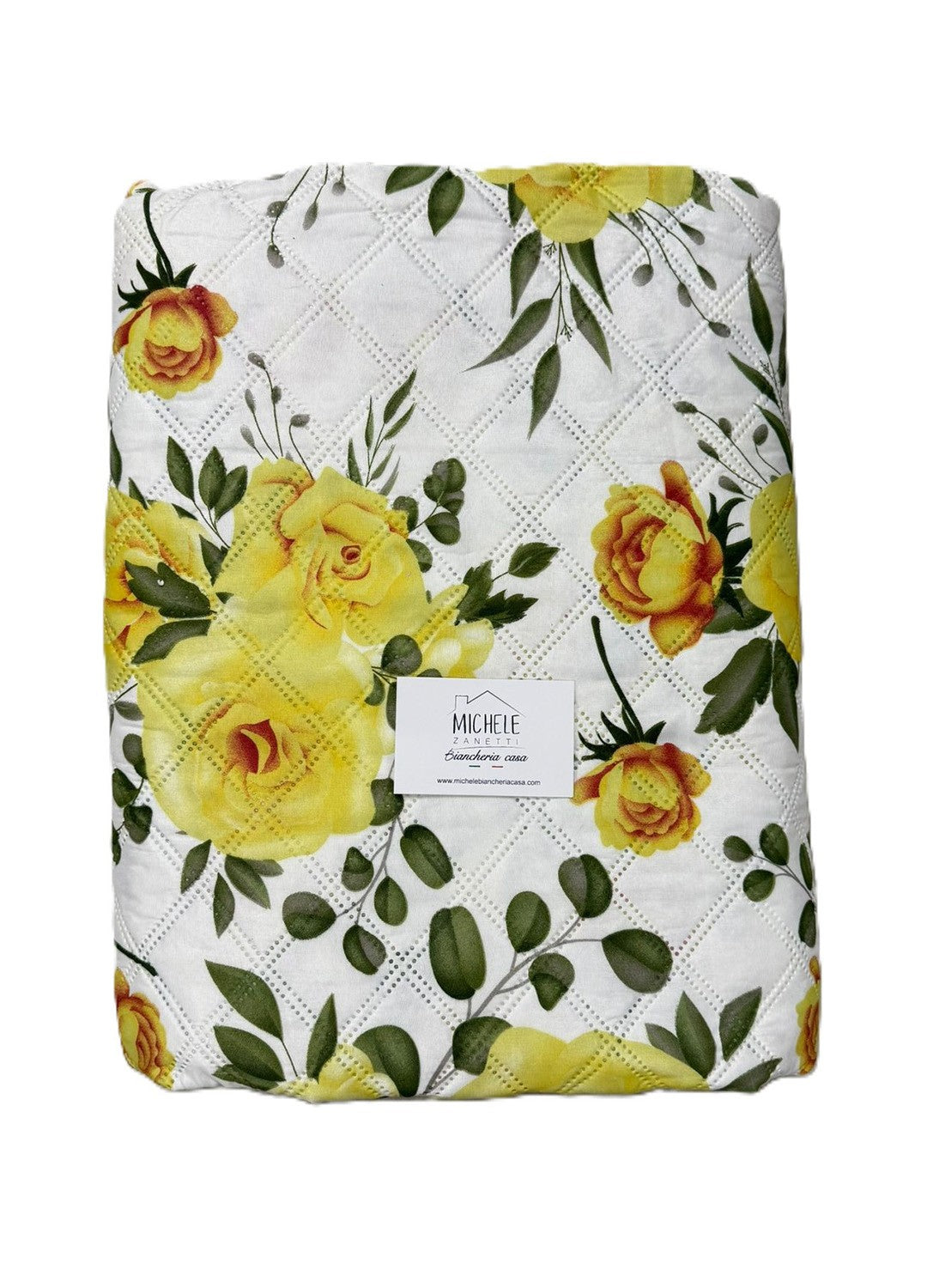 Trapuntino matrimoniale in morbida microfibra, fantasia Rosellina Gialla