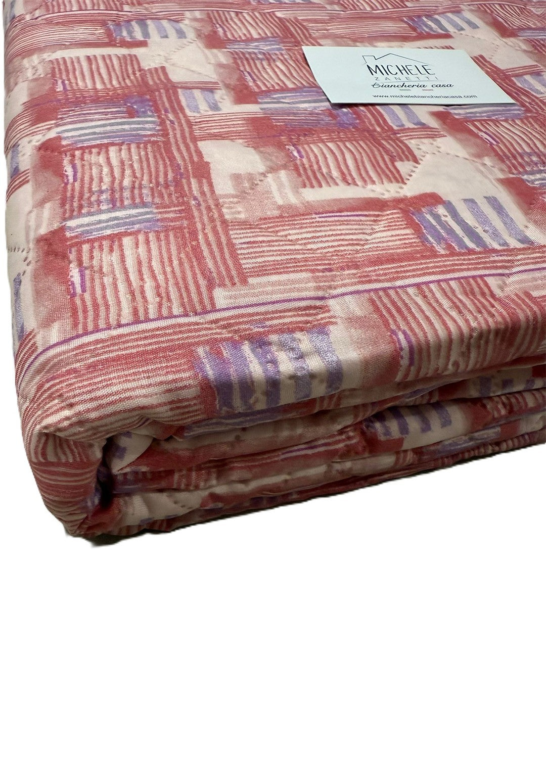 Trapuntino matrimoniale in morbida microfibra, fantasia Quadretto