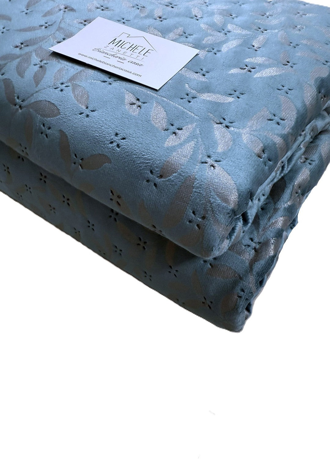 Trapuntino Matrimoniale Fogliolina in Morbido Velluto, colore blu – 260x260 cm