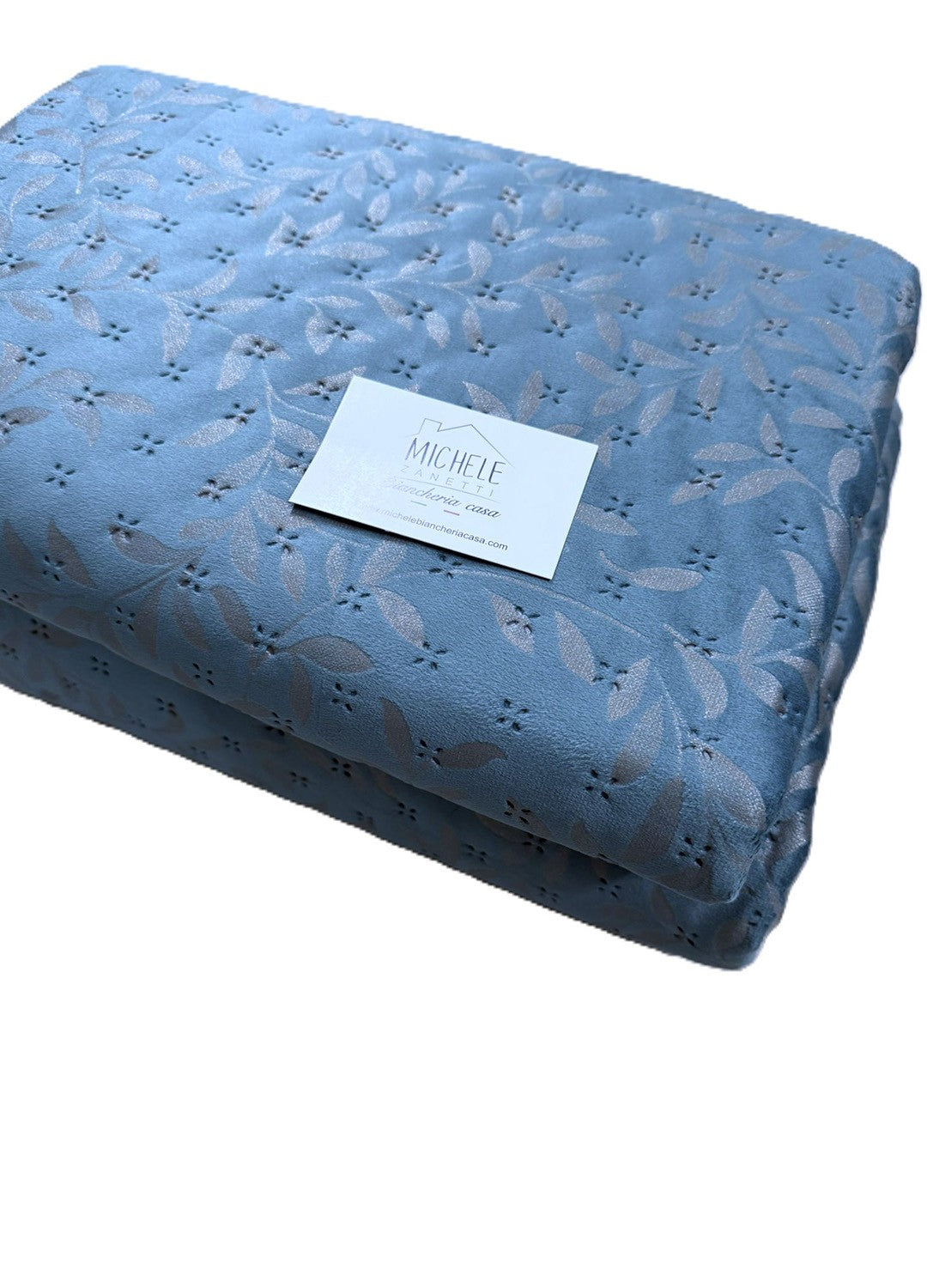 Trapuntino Matrimoniale Fogliolina in Morbido Velluto, colore blu – 260x260 cm