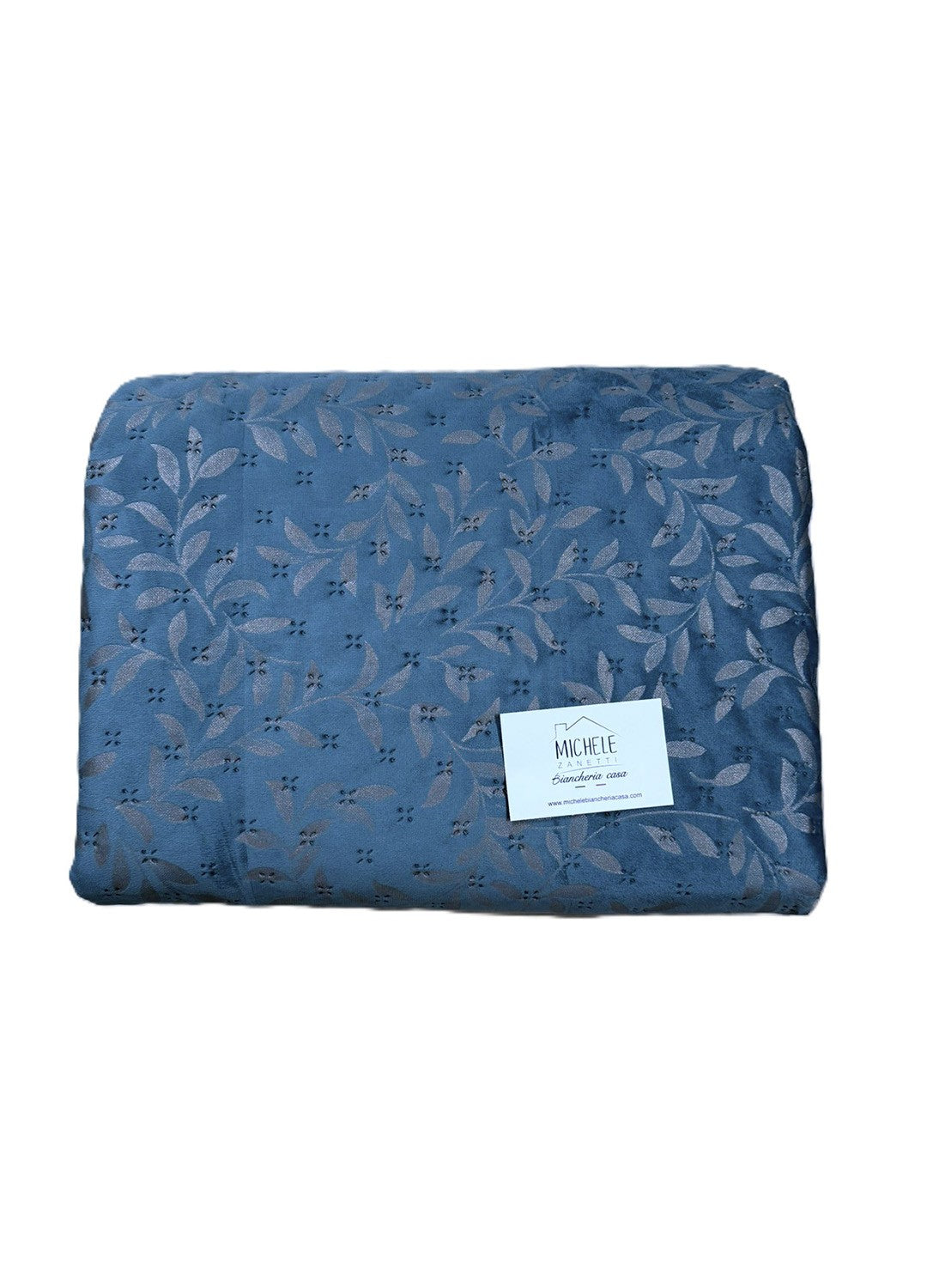 Trapuntino Matrimoniale Fogliolina in Morbido Velluto, colore blu – 260x260 cm