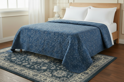 Trapuntino Matrimoniale Fogliolina in Morbido Velluto, colore blu – 260x260 cm