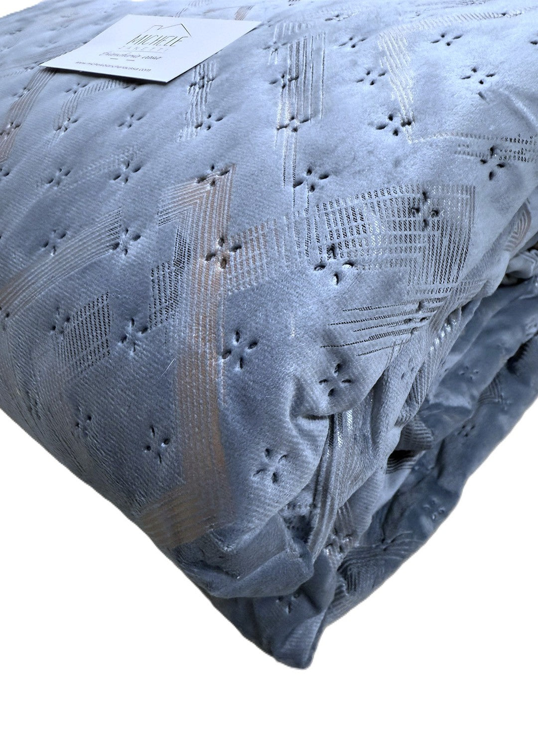 Trapuntino Matrimoniale Fantasia Rombi in Morbido Velluto, colore blu – 260x260 cm