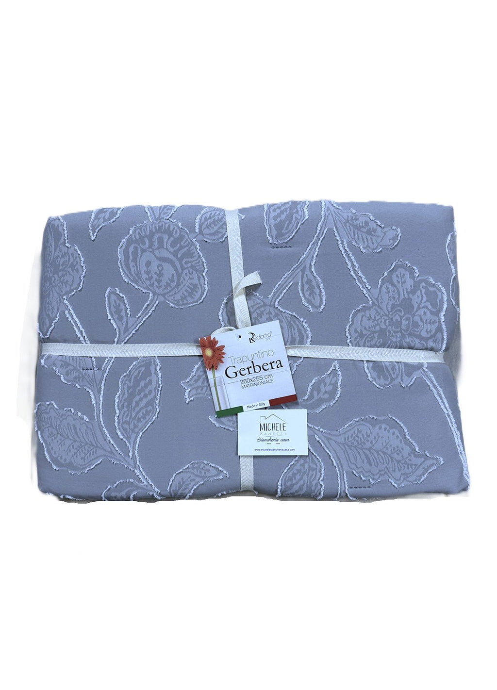 Trapuntino Gerbere in Jacquard Fil Coupè, colore Grigio, con trapuntatura sonic e bordo cucito – 255x260 cm