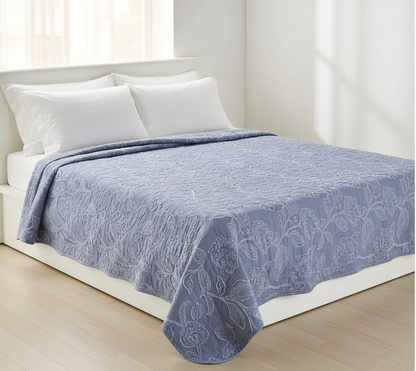 Trapuntino Gerbere in Jacquard Fil Coupè, colore Grigio, con trapuntatura sonic e bordo cucito – 255x260 cm