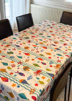 Tovaglia antimacchia fantasia Mare, da 6 o 8/12 persone