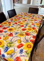 Tovaglia antimacchia fantasia Papaveri e Girasoli, da 6 o 8/12 persone