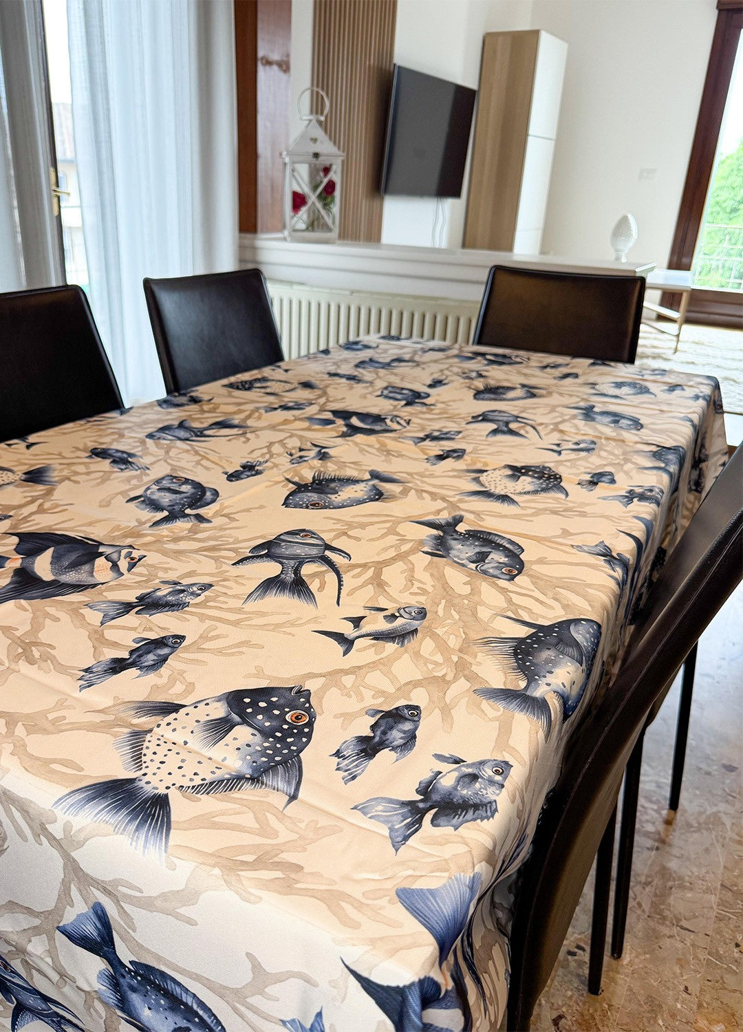 Tovaglia antimacchia fantasia Pesci Tropicali, da 6 o 8/12 persone