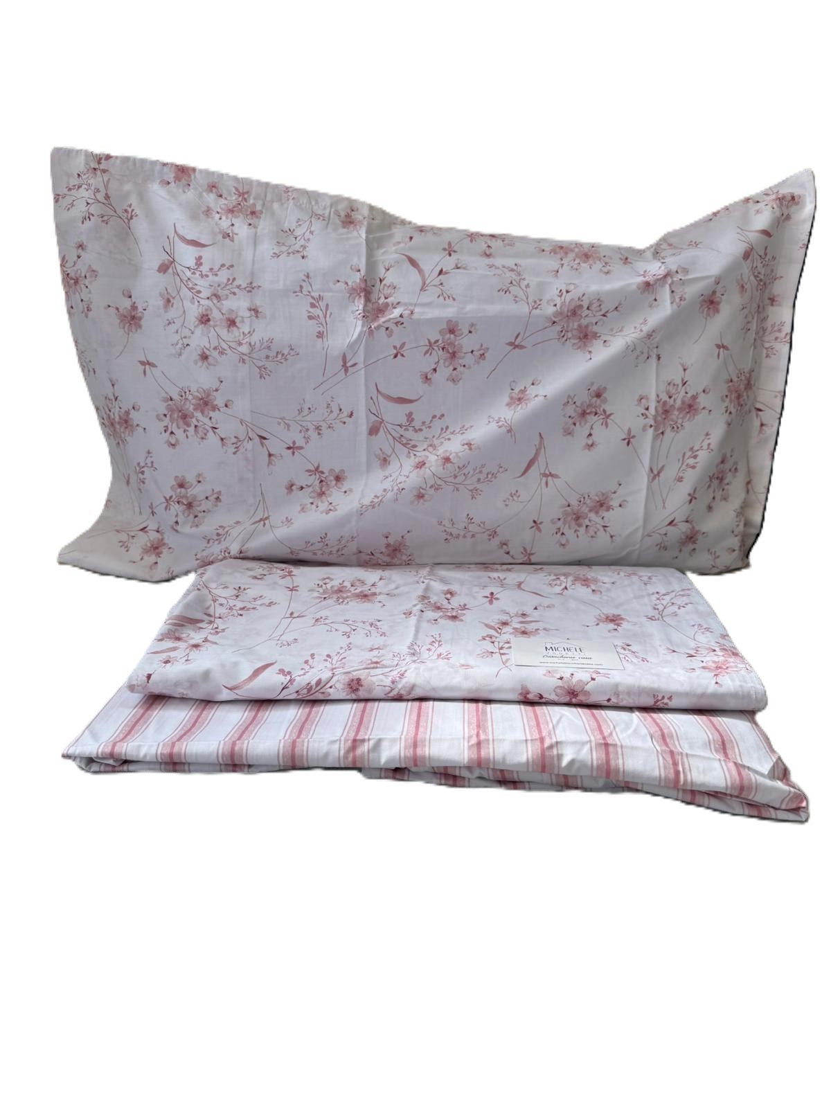 Completo matrimoniale 100% cotone percalle, detto anche a pelle d'uovo, fantasia Caterina