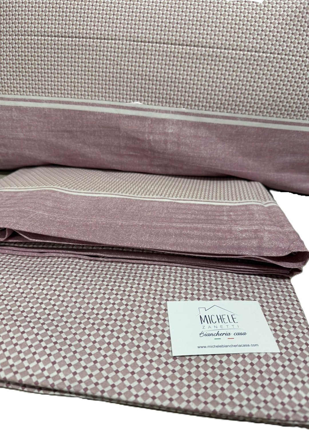 Completo Lenzuola Matrimoniale in cotone fantasia Quadrettini, prodotto italiano