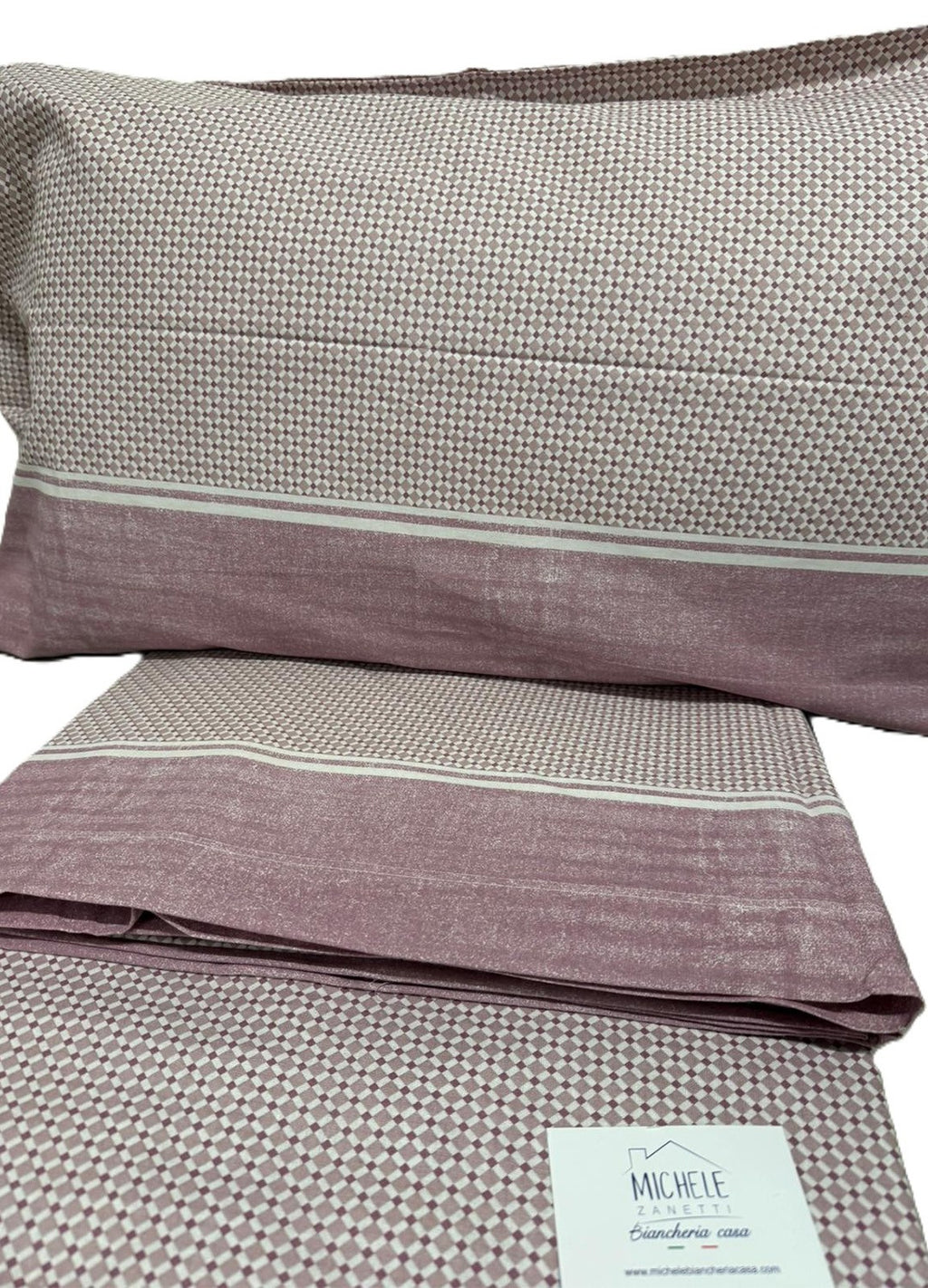 Completo Lenzuola Matrimoniale in cotone fantasia Quadrettini, prodotto italiano