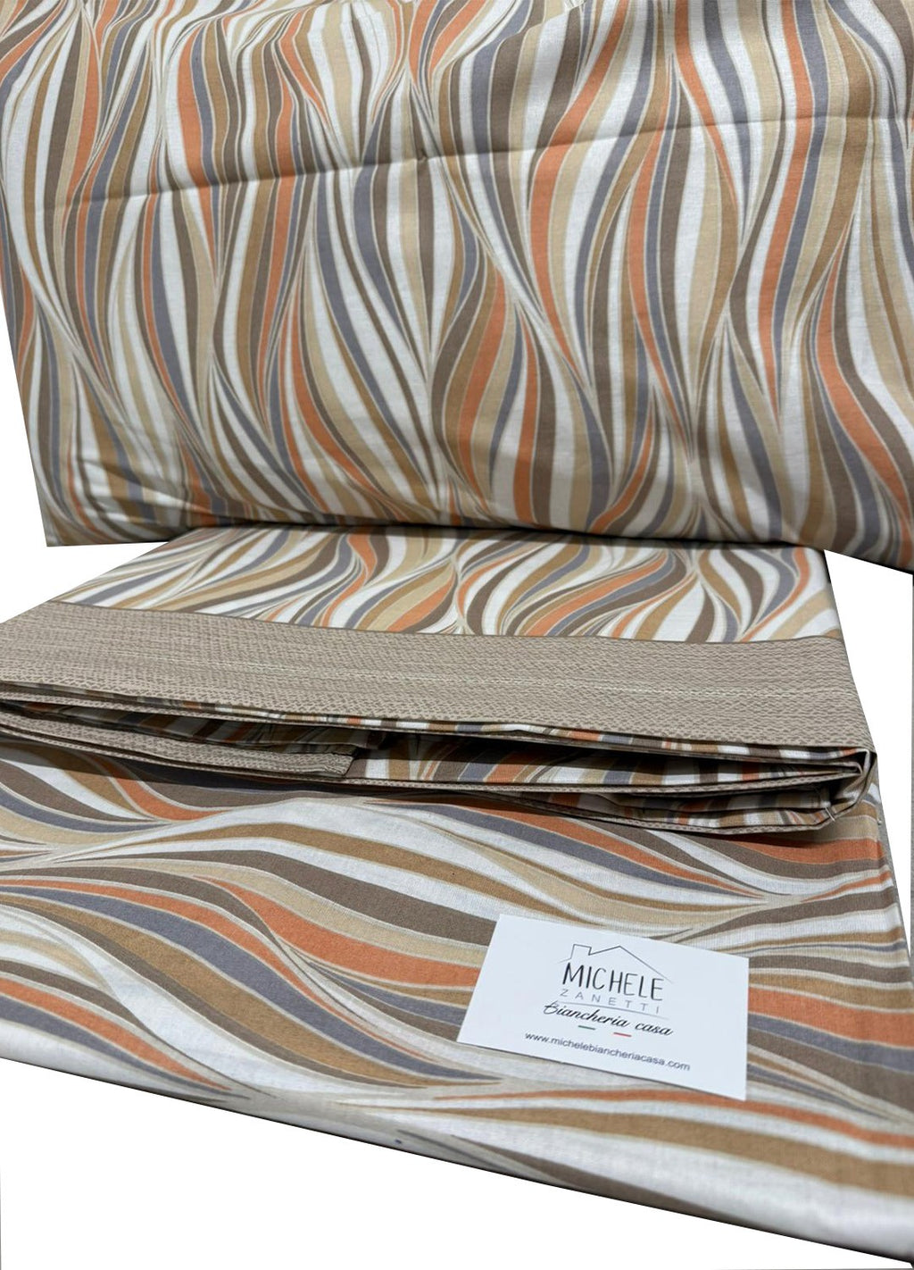 Completo Lenzuola Matrimoniale in cotone fantasia Onde, prodotto italiano