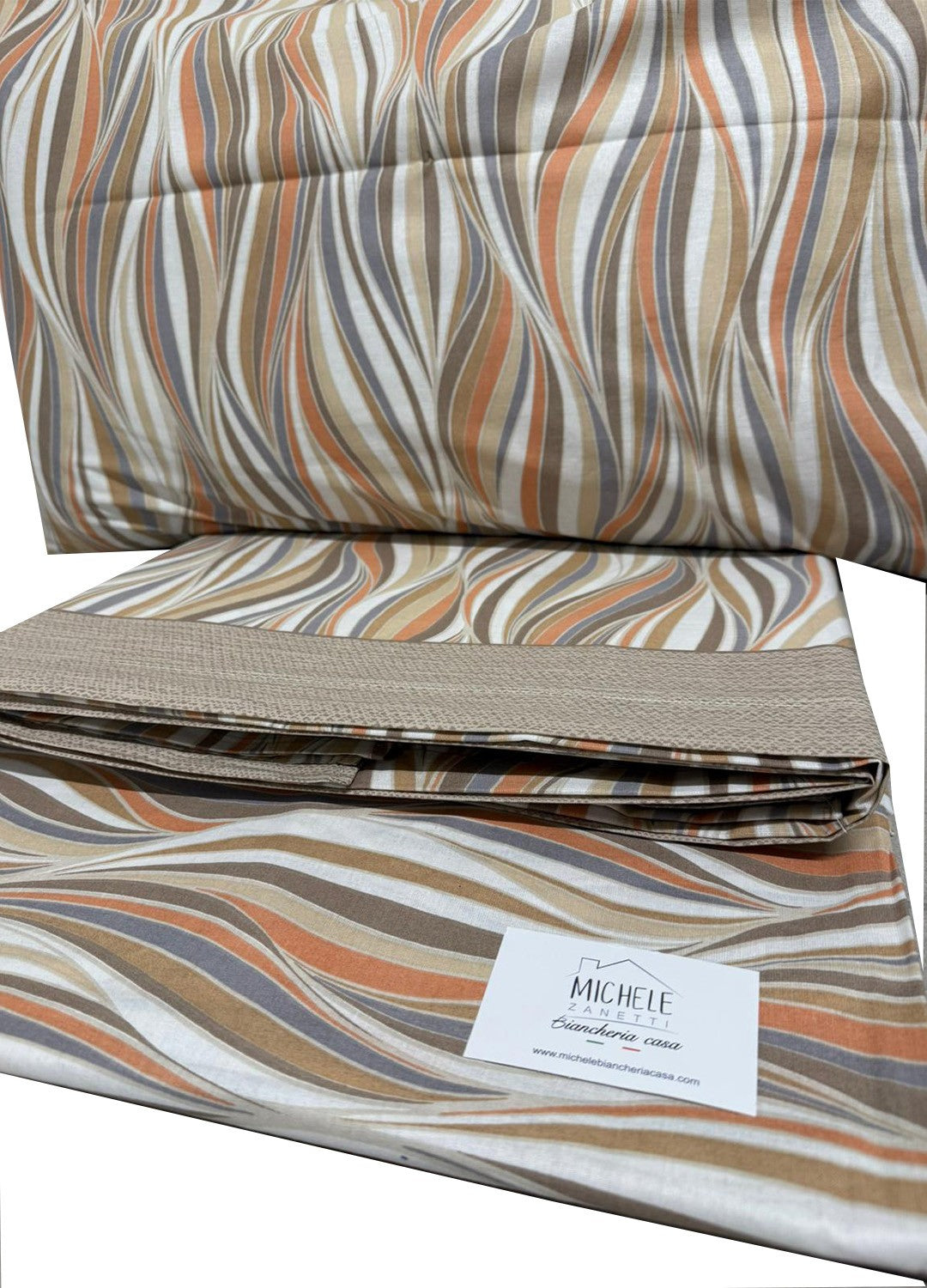 Completo Lenzuola Matrimoniale in cotone fantasia Onde, prodotto italiano