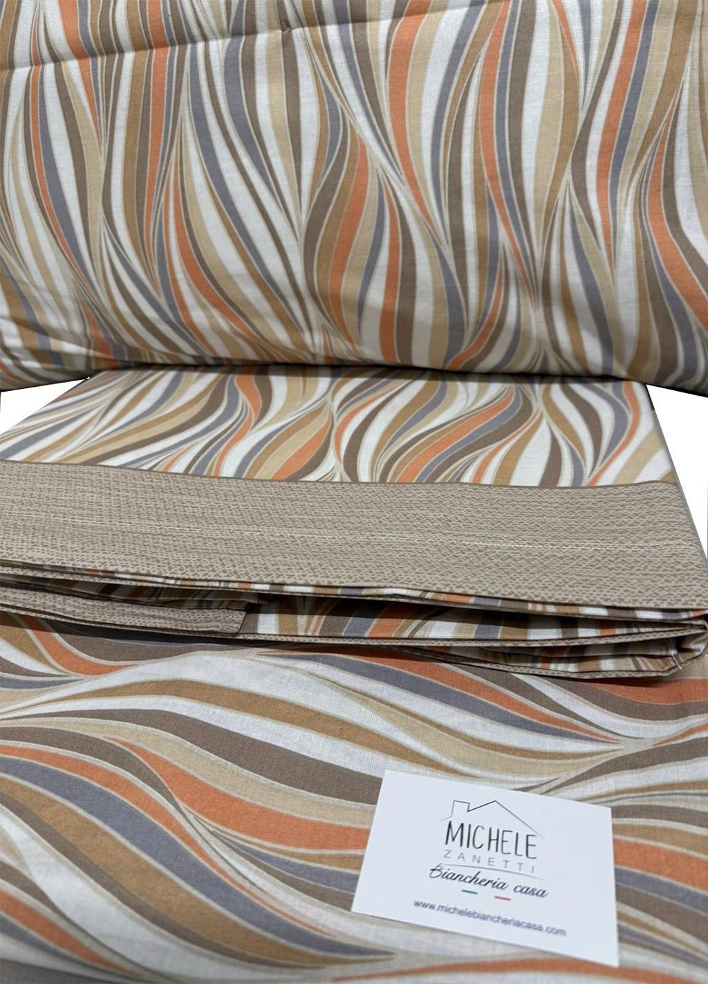 Completo Lenzuola Matrimoniale in cotone fantasia Onde, prodotto italiano