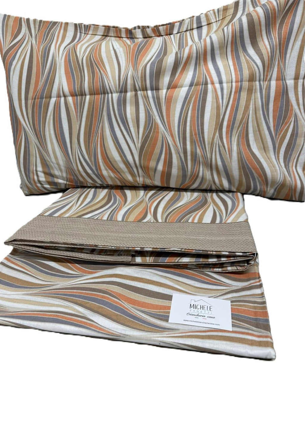 Completo Lenzuola Matrimoniale in cotone fantasia Onde, prodotto italiano