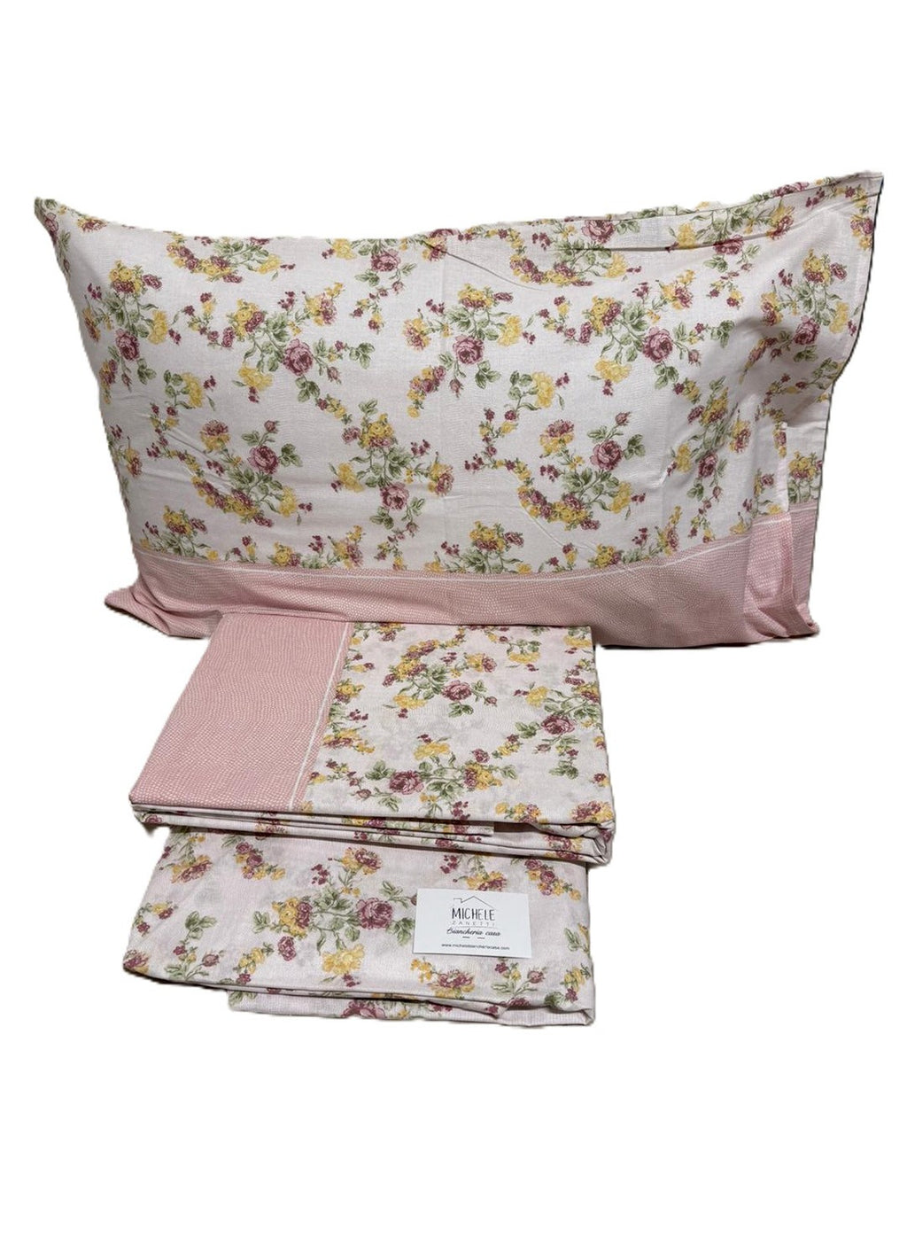 Completo Lenzuola Matrimoniale in cotone fantasia Fiorellini, prodotto italiano