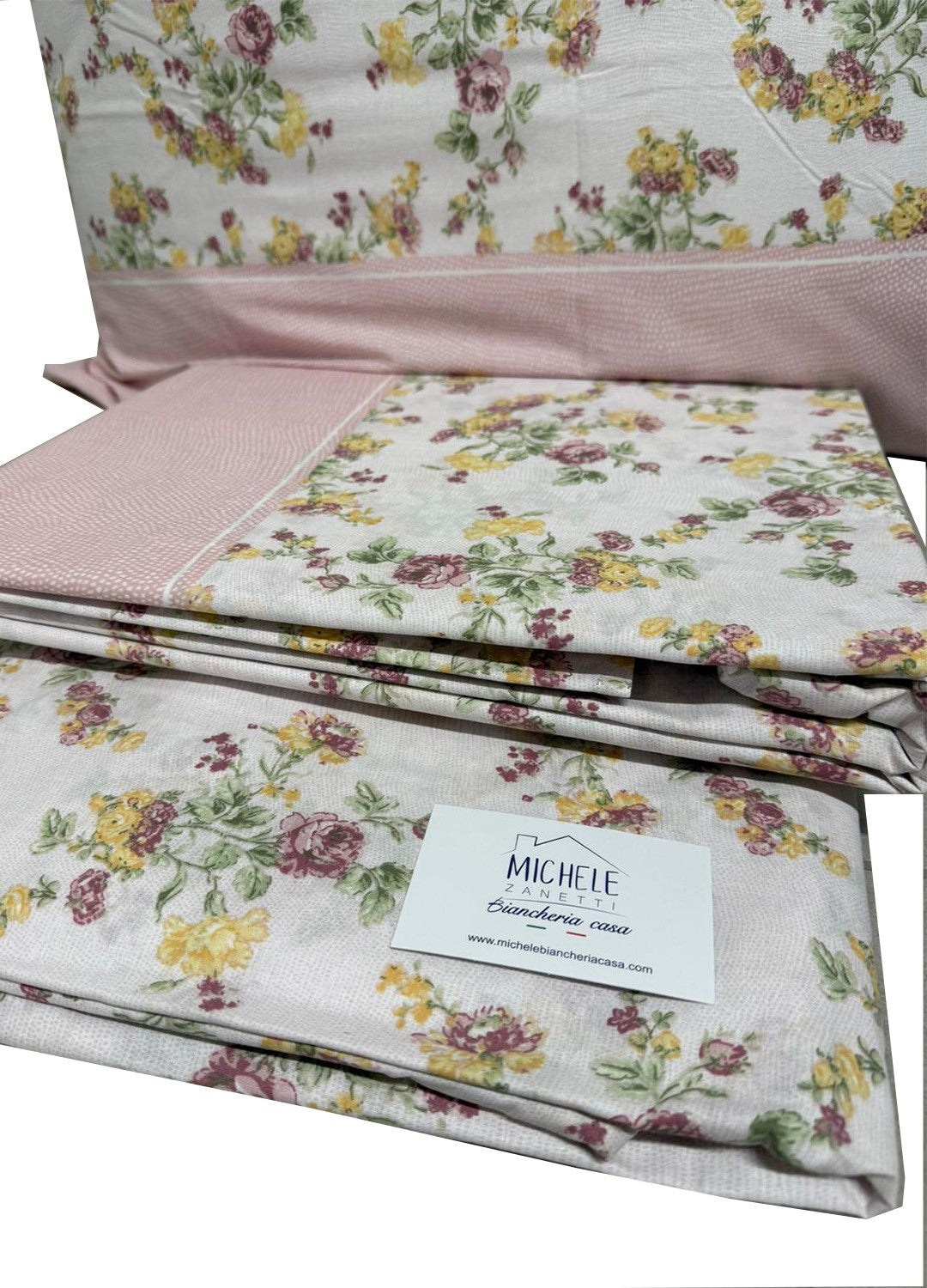 Completo Lenzuola Matrimoniale in cotone fantasia Fiorellini, prodotto italiano