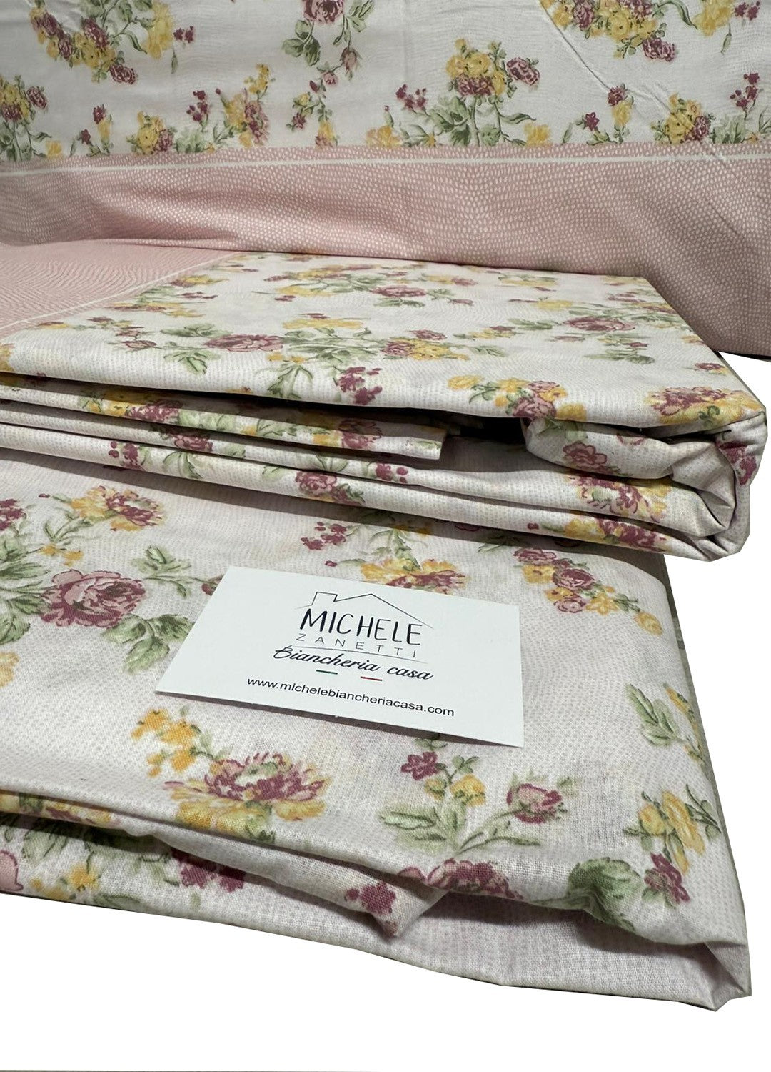 Completo Lenzuola Matrimoniale in cotone fantasia Fiorellini, prodotto italiano