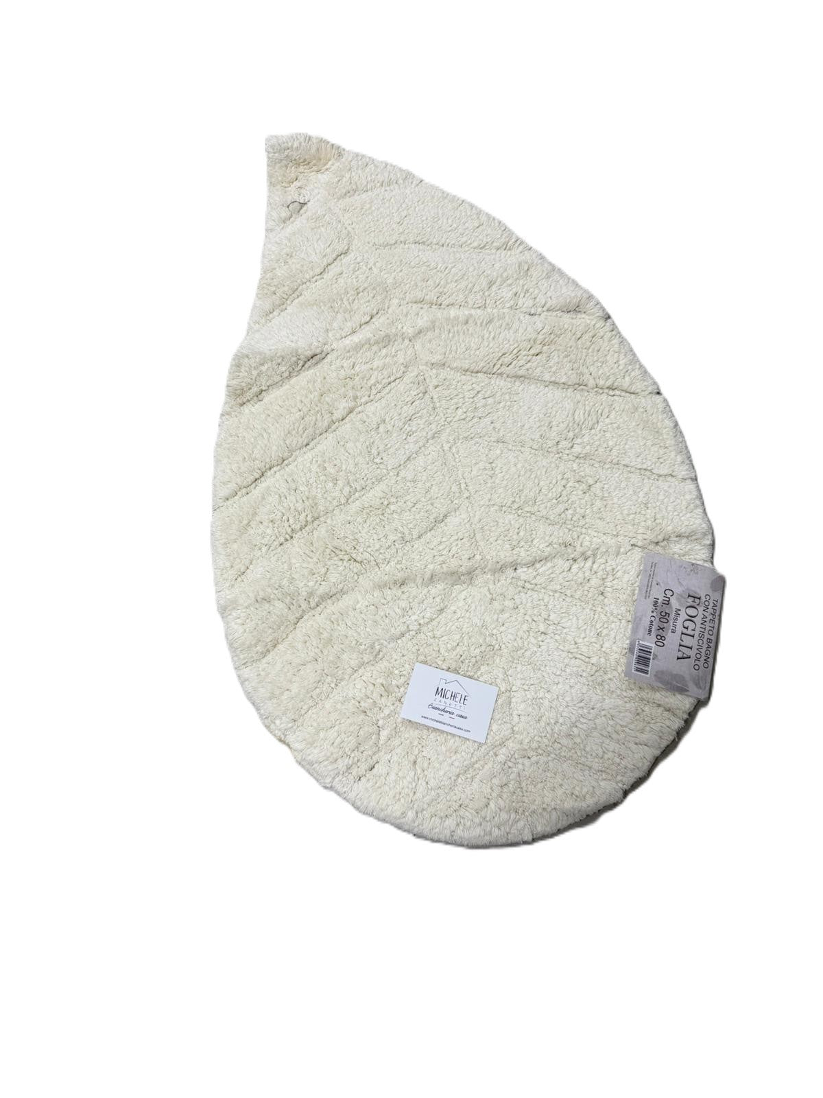 Tappeto Bagno Foglia 50x80 cm, colore bianco – 100% Cotone con Antiscivolo
