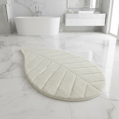 Tappeto Bagno Foglia 50x80 cm, colore bianco – 100% Cotone con Antiscivolo