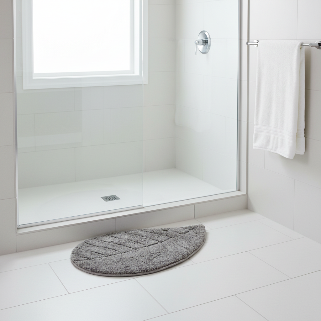 Tappeto Bagno Foglia 50x80 cm, colore grigio – 100% Cotone con Antiscivolo
