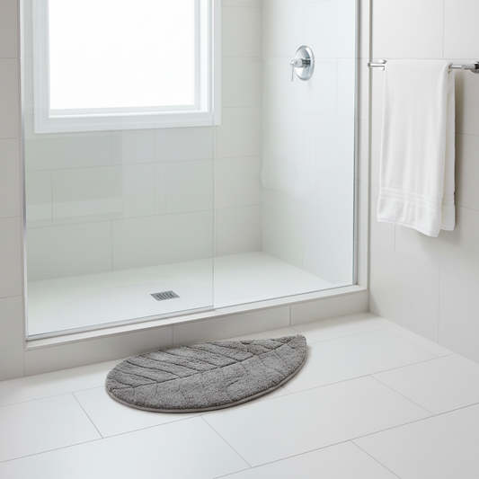 Tappeto Bagno Foglia 50x80 cm, colore grigio – 100% Cotone con Antiscivolo