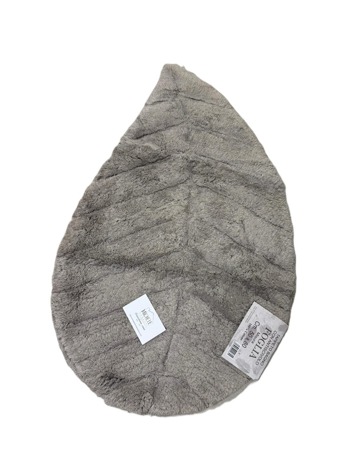 Tappeto Bagno Foglia 50x80 cm, colore grigio – 100% Cotone con Antiscivolo