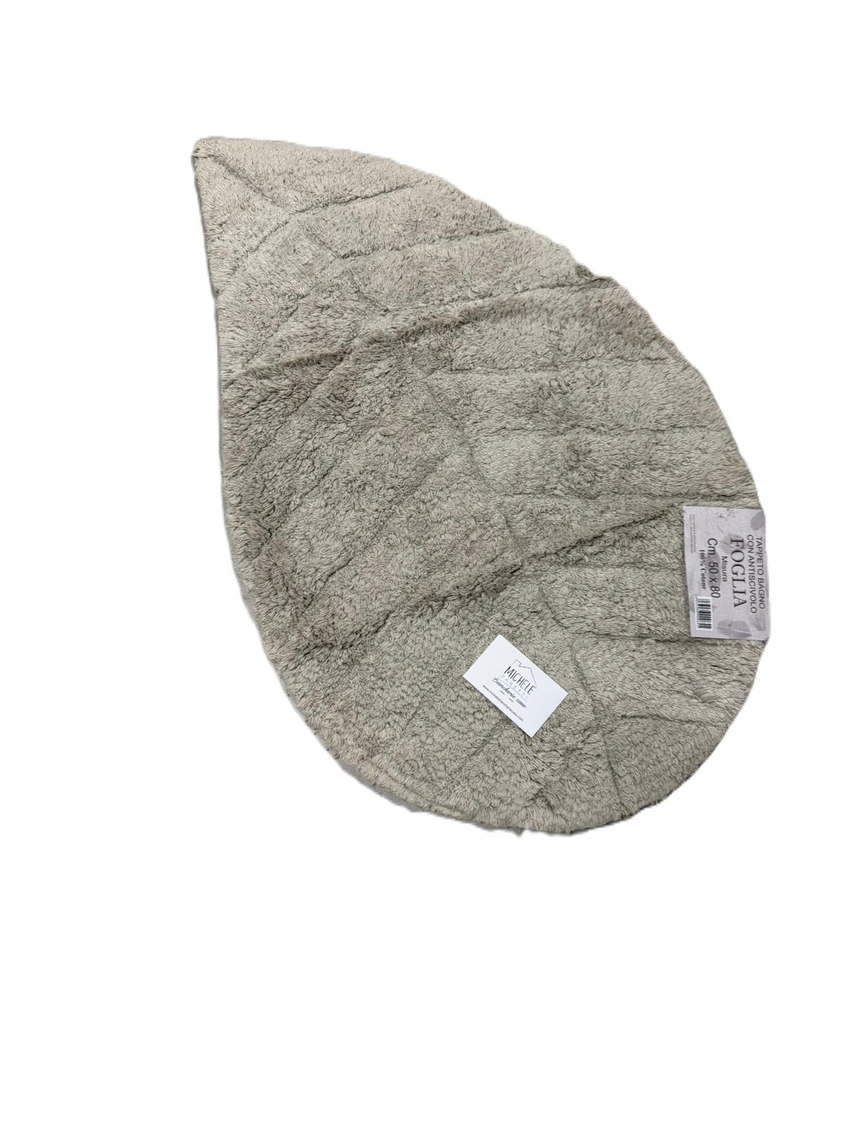 Tappeto Bagno Foglia 50x80 cm, colore beige – 100% Cotone con Antiscivolo